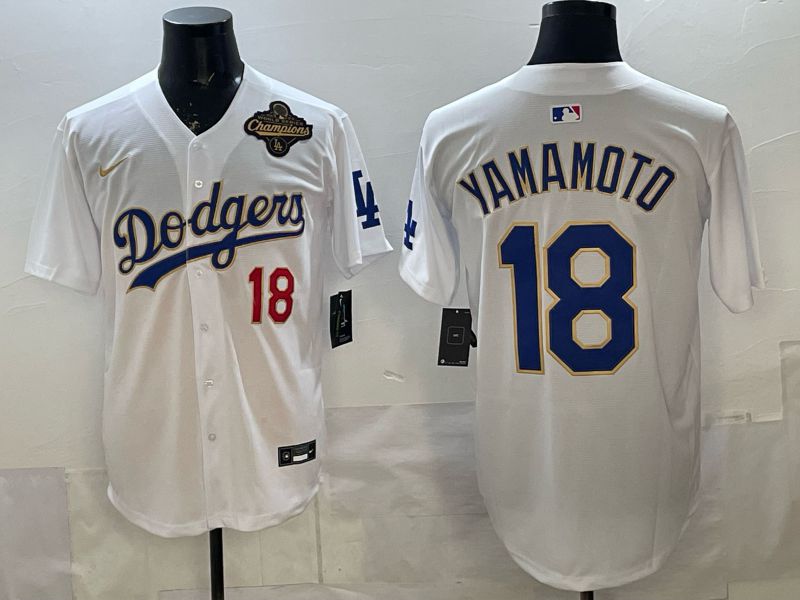 Men Los Angeles Dodgers #18 Yamamoto White blue Game 2026 Nike MLB Jersey 007->los angeles dodgers->MLB Jersey